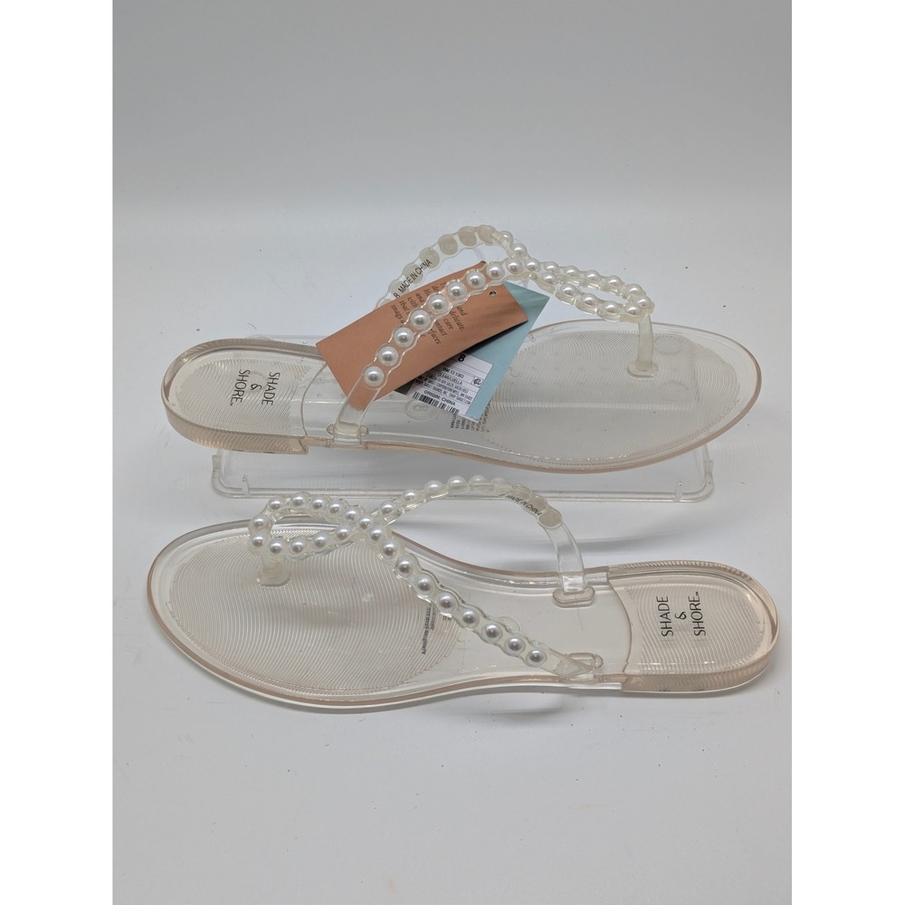 Shade & Shore Pearl Jelly Flip Flops Women's Size 8 Clear NWT Beach Sandals